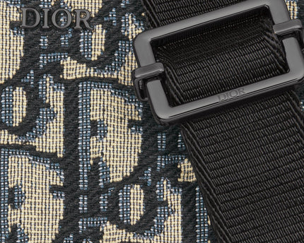 Pochette zippée à bandoulière Toile jacquard Dior Oblique - Beige