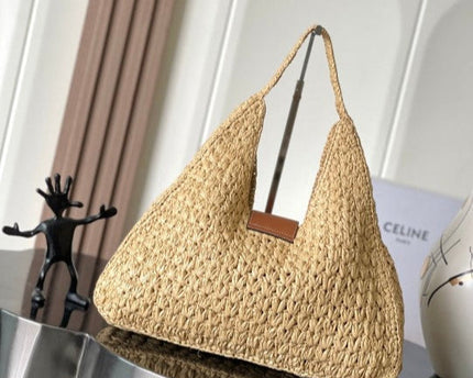 C­eli­ne - Classic Panier Cabas Triangle Raffia Calfskin