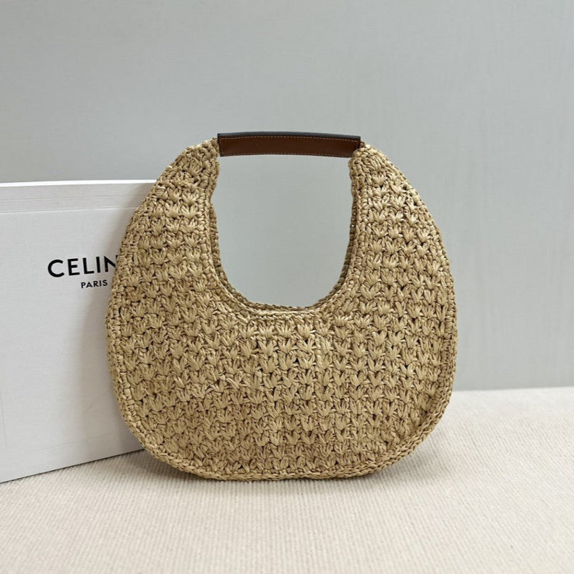 Celine - HOBO BAG IN Raffia and Calfskin