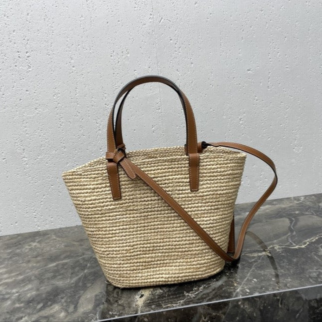 Celine - Classic Panier petit modèle Souple Raphia et veau