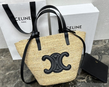 Celine - Classic Panier petit modèle Souple Raphia et veau
