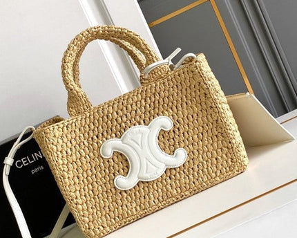 C­eli­ne - Small Cabas Thais Raffia Calfskin Top
