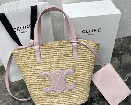 Celine - Classic Panier petit modèle Souple Raphia et veau