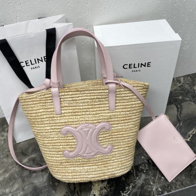 Celine - Classic Panier petit modèle Souple Raphia et veau